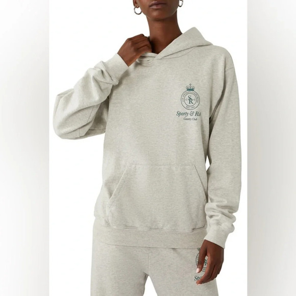 NWOT SPORTY & RICH Gray/Green Crown Cotton Blend Hoodie Large - Picture 13 of 16